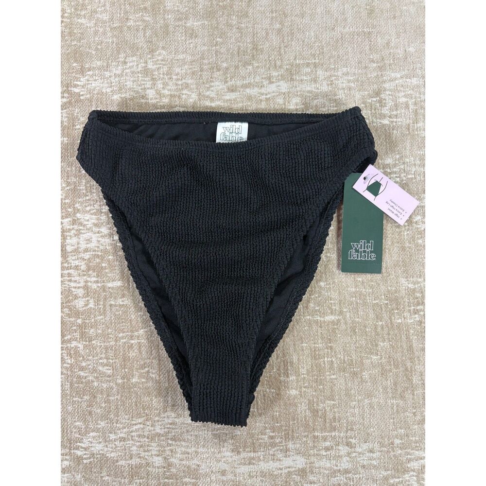 NWT Wild Fable Black Crinkle High-Waist Bikini Bottom - Size XXS